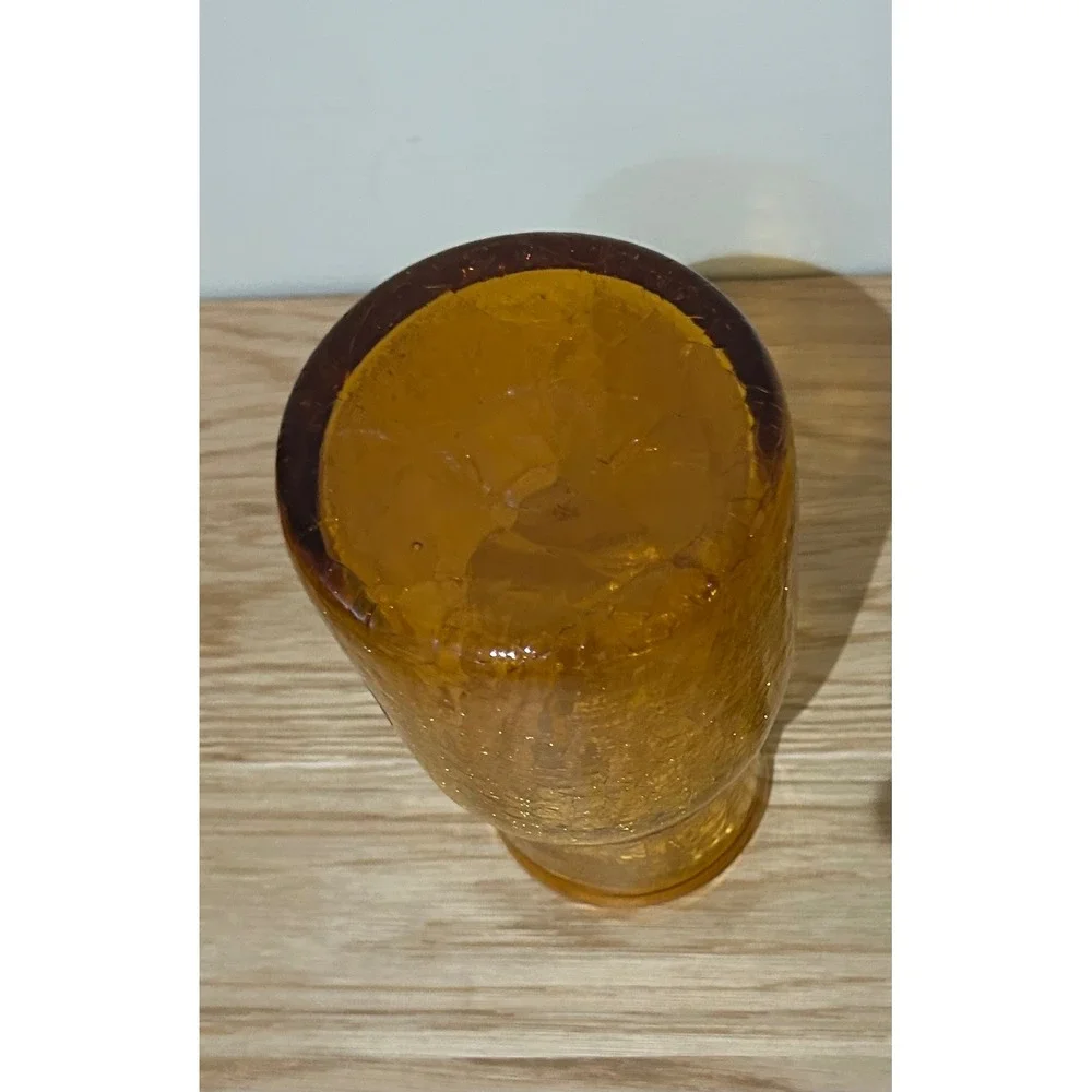 MCM style Pilgrim dark amber crackle ‎ glass vase with sticker